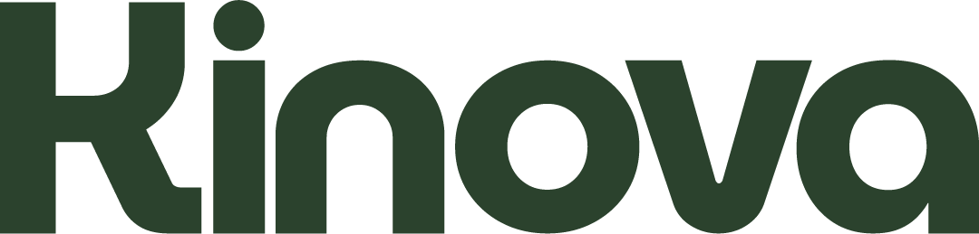 Logo Kinova su sfondo verde, gamma integratori Made in Italy